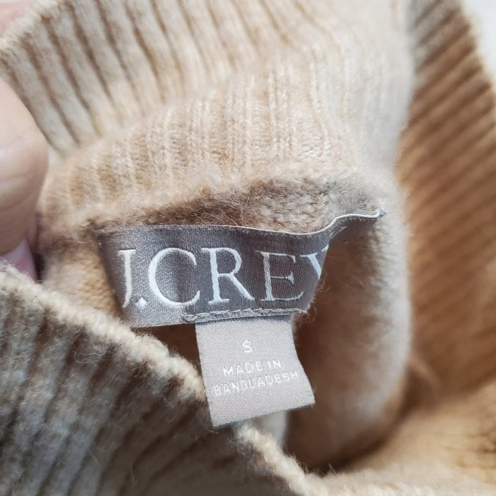 J. Crew Beige Angora Wool Blend Casual Preppy Classic Mockneck Cropped Sweater S